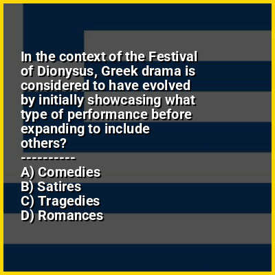 In the context of the Festival of Dionysus, Greek drama is considered to have evolved by initially showcasing what type of performance before expanding to include others?