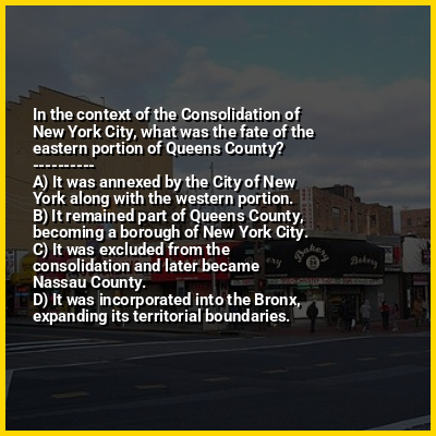 In the context of the Consolidation of New York City, what was the fate of the eastern portion of Queens County?