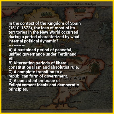 In the context of the Kingdom of Spain (1810-1873), the loss of most of its territories in the New World occurred during a period characterized by what internal political dynamic?