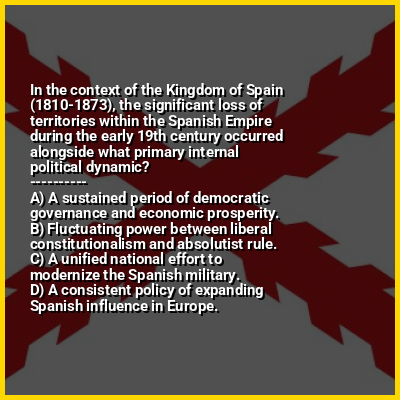 In the context of the Kingdom of Spain (1810-1873), the significant loss of territories within the Spanish Empire during the early 19th century occurred alongside what primary internal political dynamic?