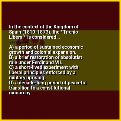 In the context of the Kingdom of Spain (1810-1873), the *Trienio Liberal* is considered…